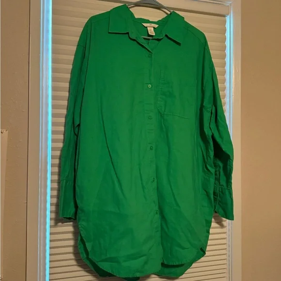 H&M Oversized Linen Button-Up Shirt Women’s Size M - Picture 3 of 10
